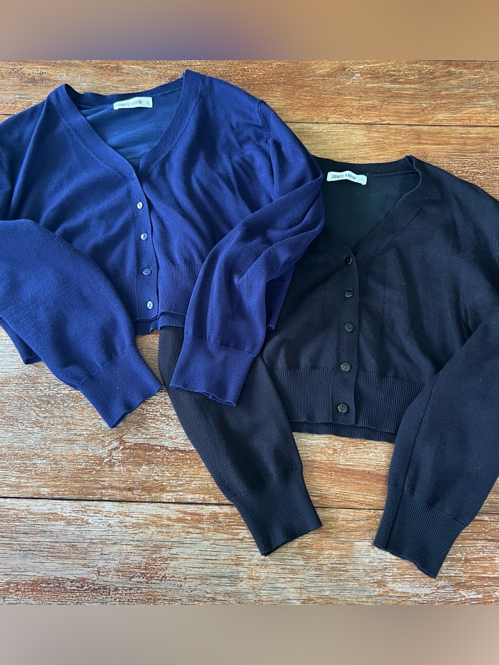 GRACE KARIN Cropped V-Neck Cardigan Sweater Set Navy Black Size XL - Picture 14 of 16